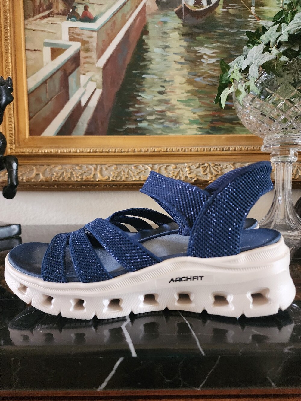 Worn Once-Skechers Navy Blue Slip-Ins Women's Comfort Sport Sandals